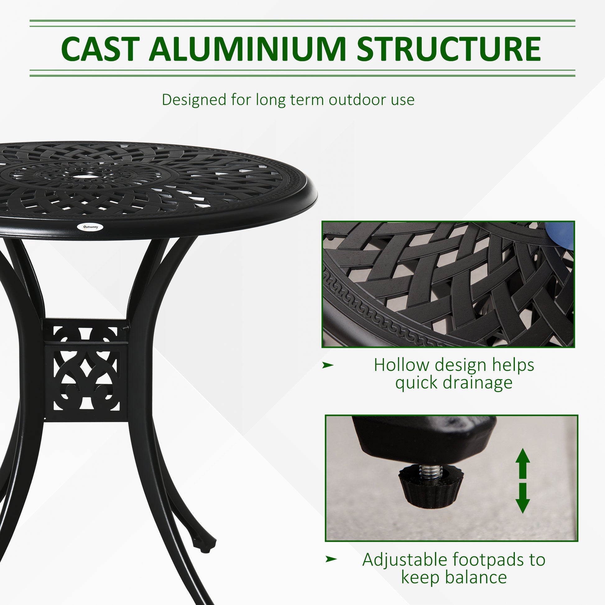 Outsunny 30" Round Patio Table - Durable Aluminum Outdoor Bistro Set
