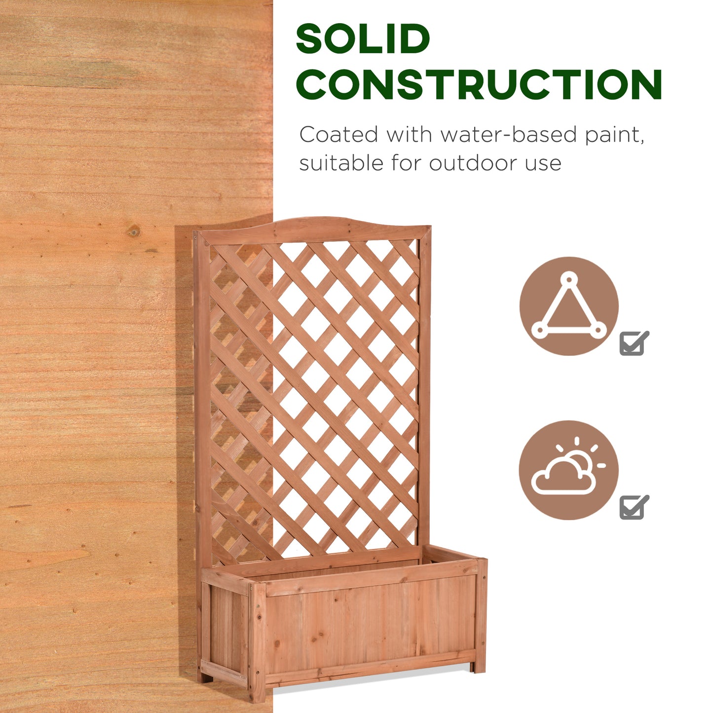 Wooden Raised Garden Bed with Trellis - 46" Planter Box