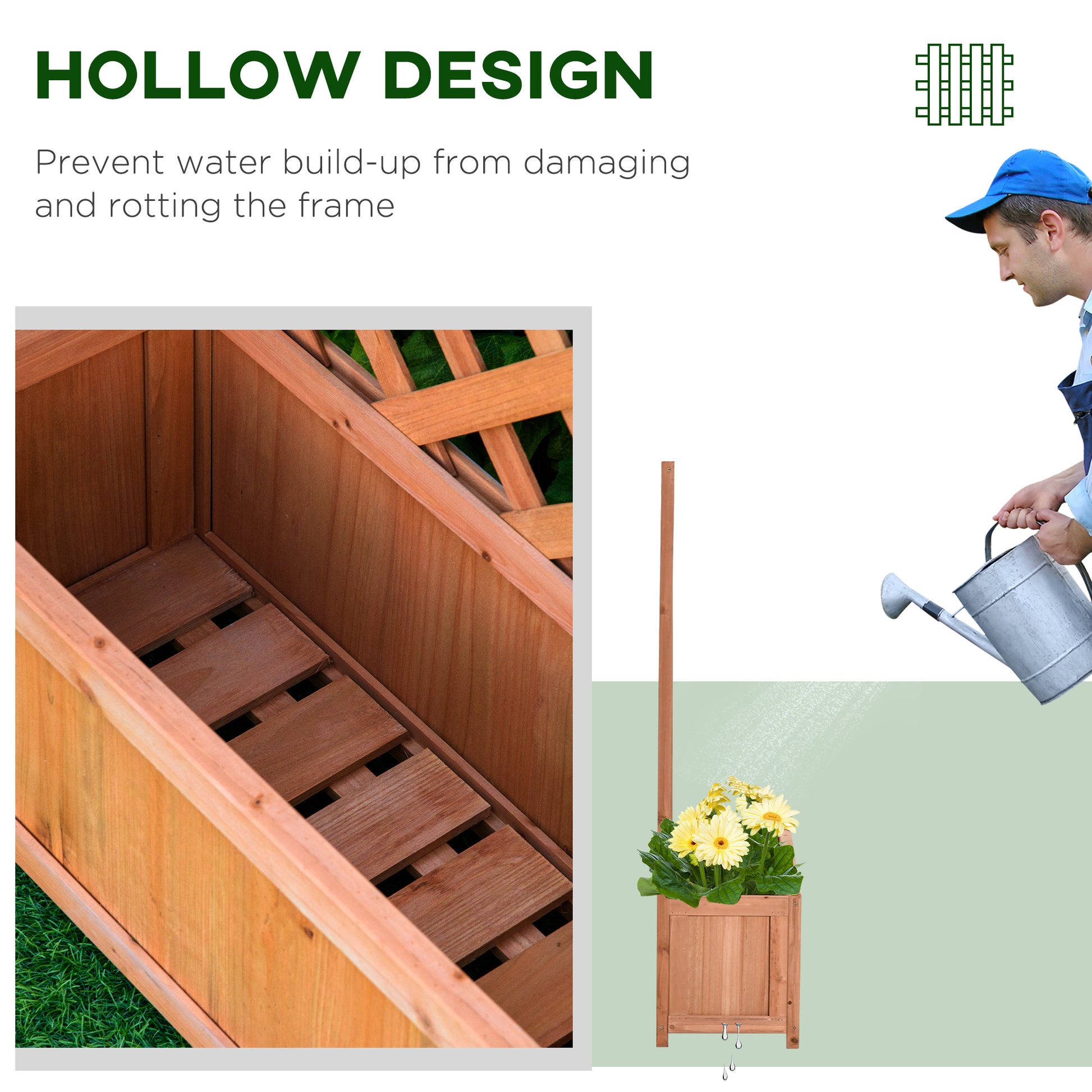 Wooden Raised Garden Bed with Trellis - 46" Planter Box