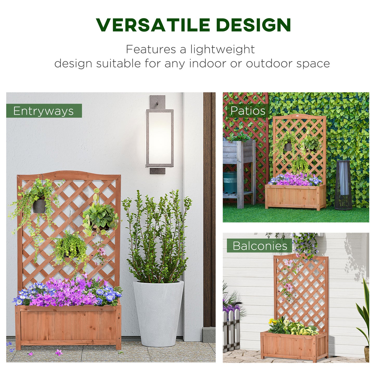 Wooden Raised Garden Bed with Trellis - 46" Planter Box