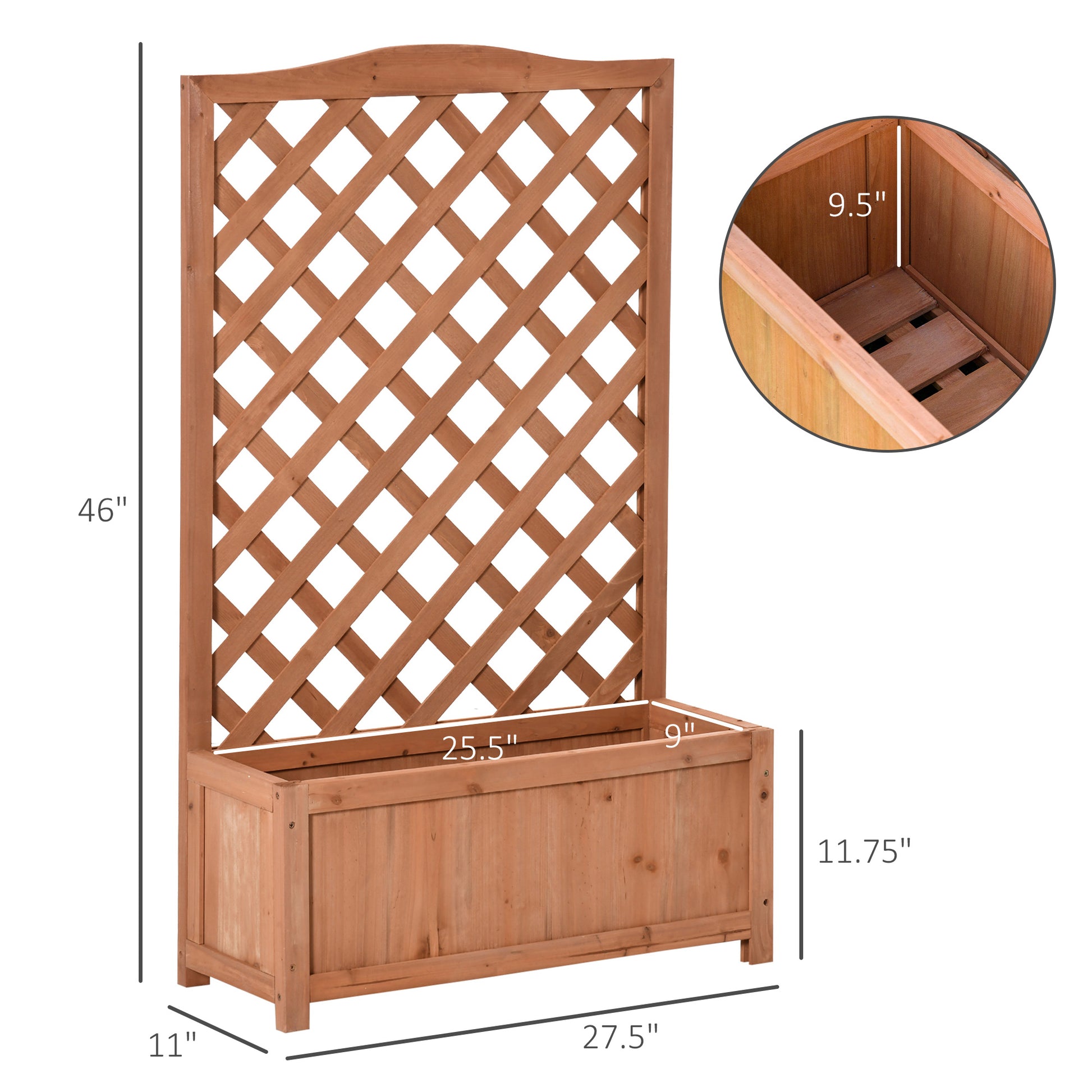 Wooden Raised Garden Bed with Trellis - 46" Planter Box