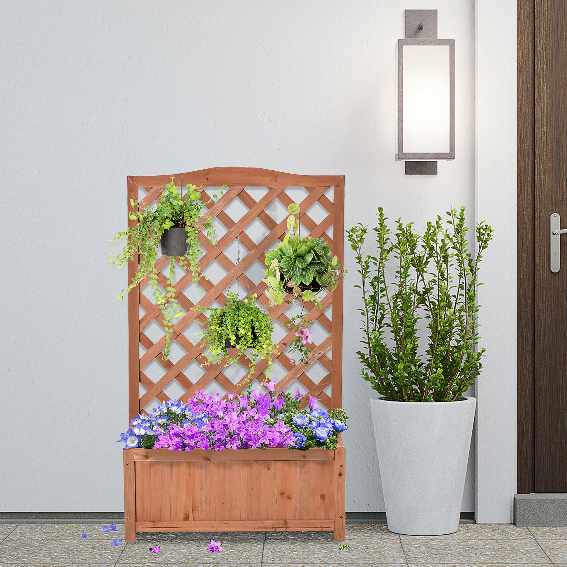 Wooden Raised Garden Bed with Trellis - 46" Planter Box