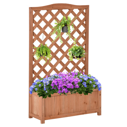 Outsunny Wooden Raised Garden Bed with Trellis, 46" Planter Box, to Grow Vegetables, Herbs, and Flowers for Backyard, Patio, Brown