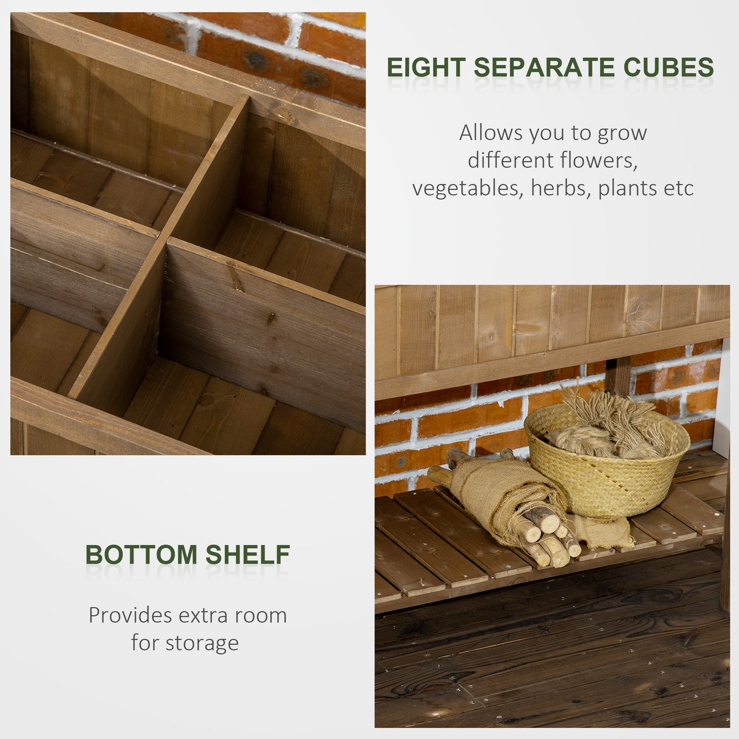 Brown Wooden Raised Garden Bed 8 Pockets Outdoor Planter Box