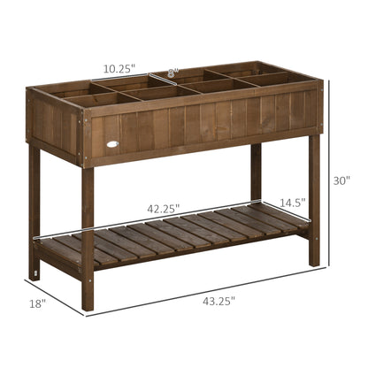 Brown Wooden Raised Garden Bed 8 Pockets Outdoor Planter Box