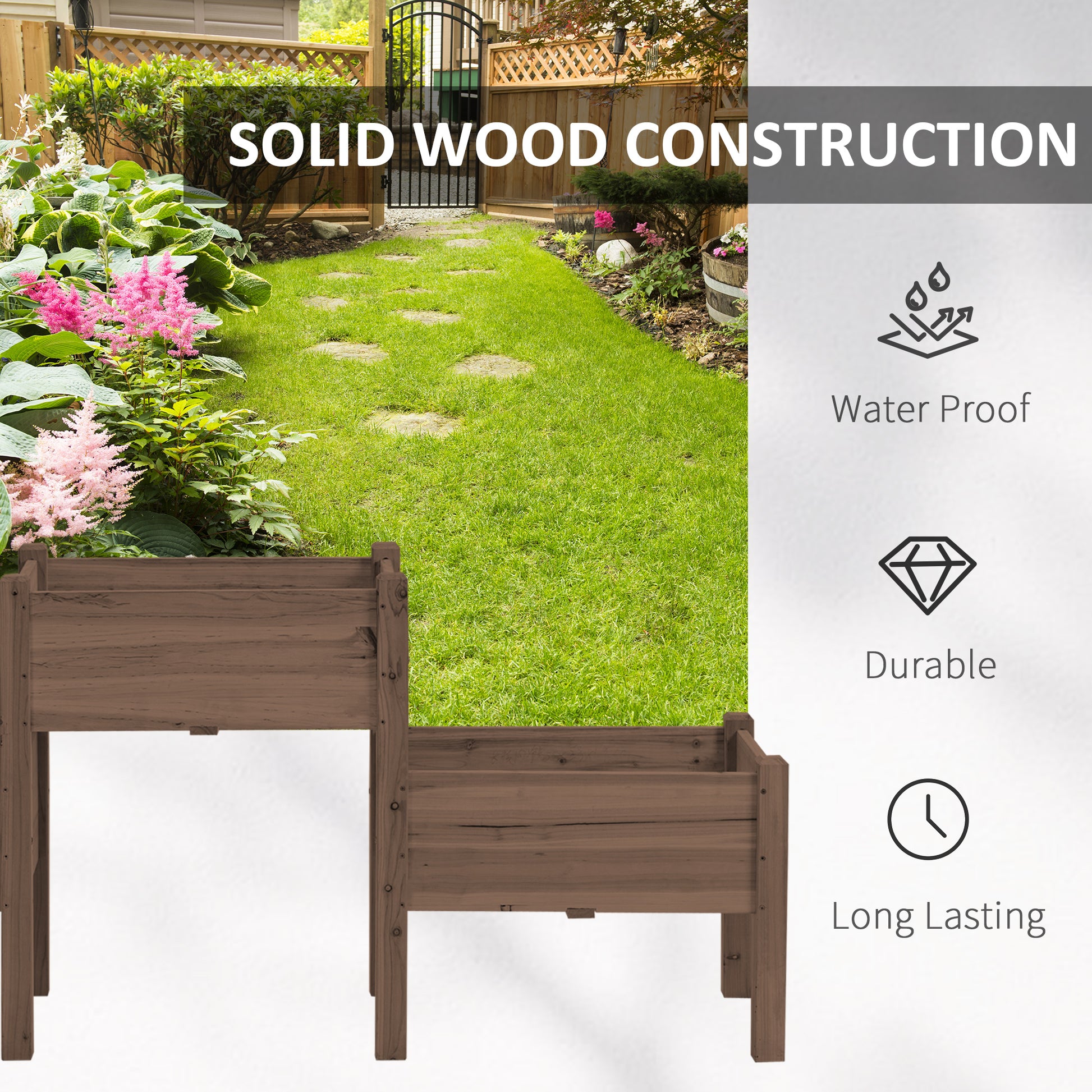 Outsunny Raised Garden Bed - Coffee Wood, 3 Planter Boxes for Vegetables & Herbs