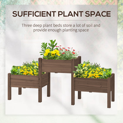 Outsunny Raised Garden Bed - Coffee Wood, 3 Planter Boxes for Vegetables & Herbs