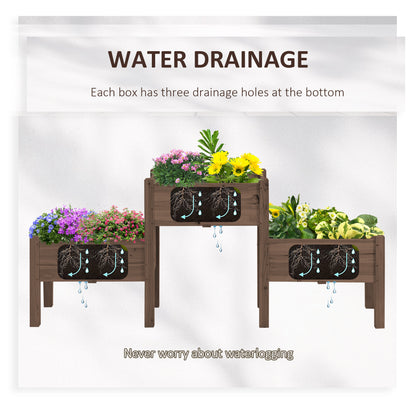 Outsunny Raised Garden Bed - Coffee Wood, 3 Planter Boxes for Vegetables & Herbs
