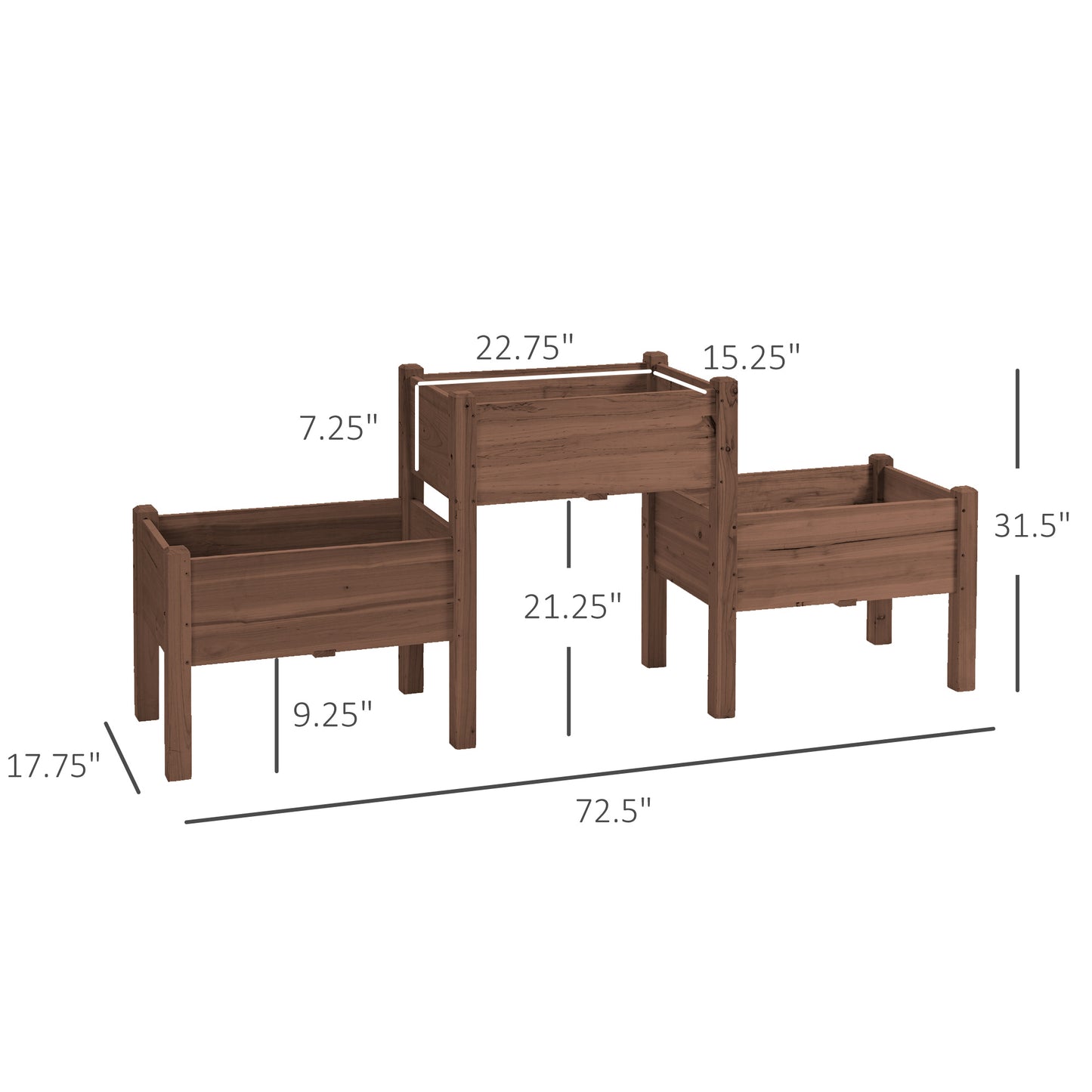 Outsunny Raised Garden Bed - Coffee Wood, 3 Planter Boxes for Vegetables & Herbs