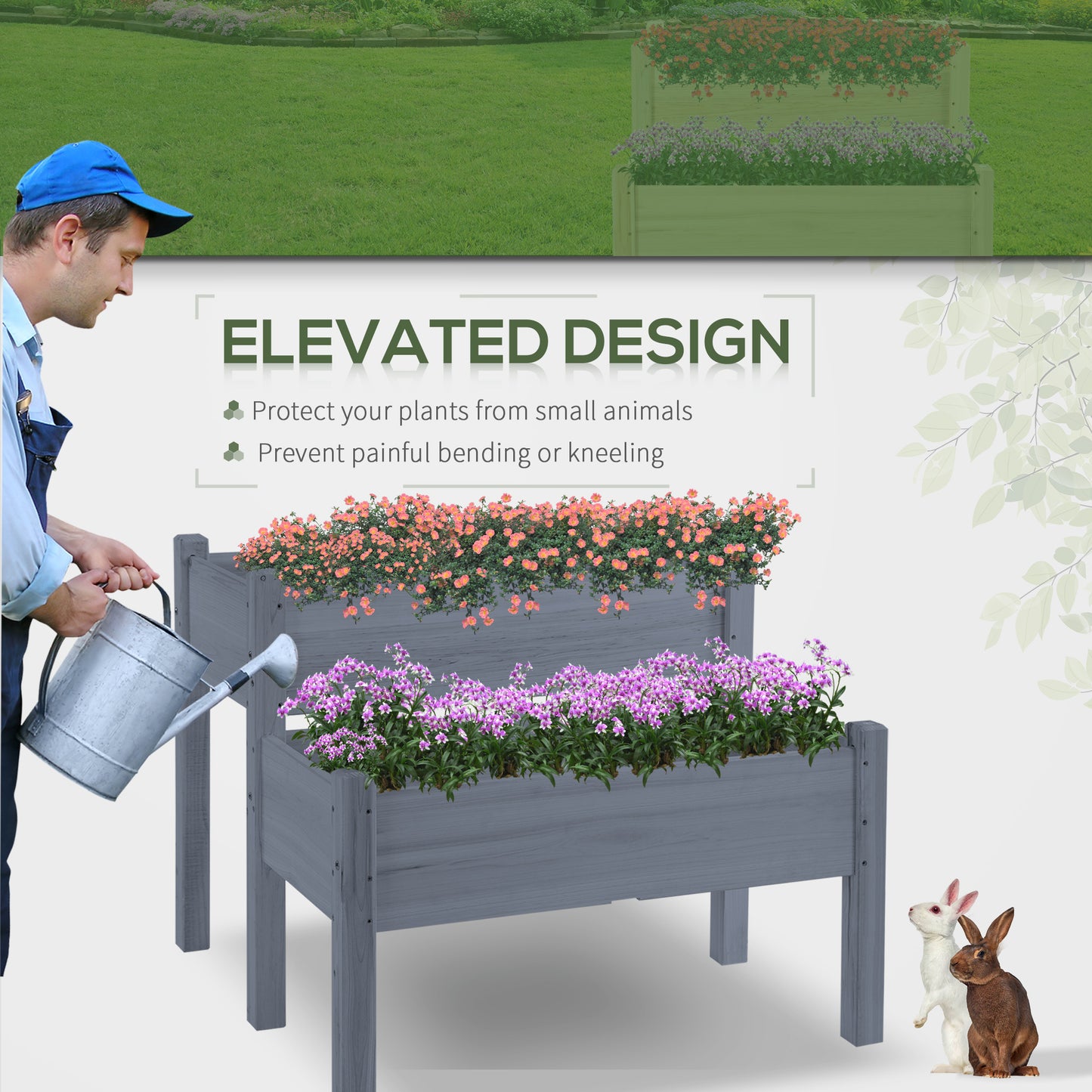 Two Tier Raised Garden Planter Box for Patio & Garden Vegetables Wood