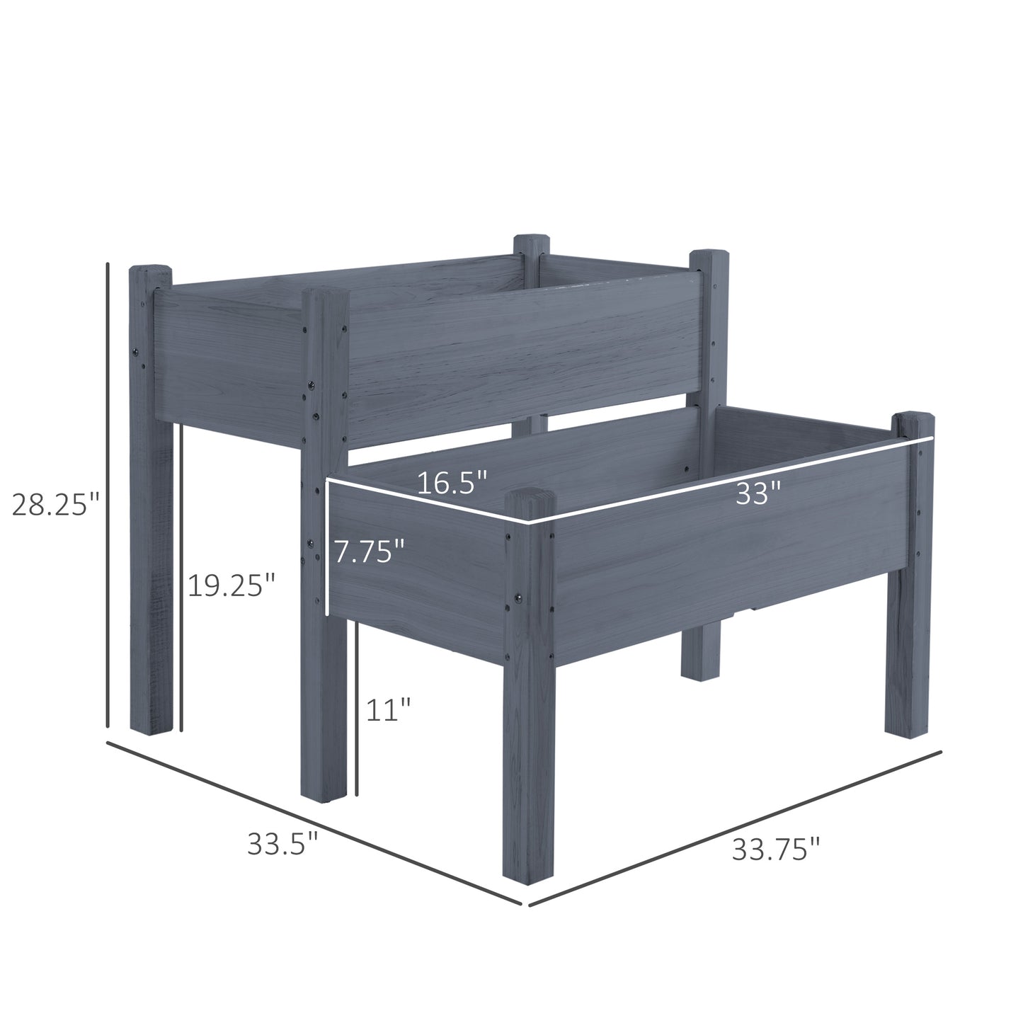 Two Tier Raised Garden Planter Box for Patio & Garden Vegetables Wood