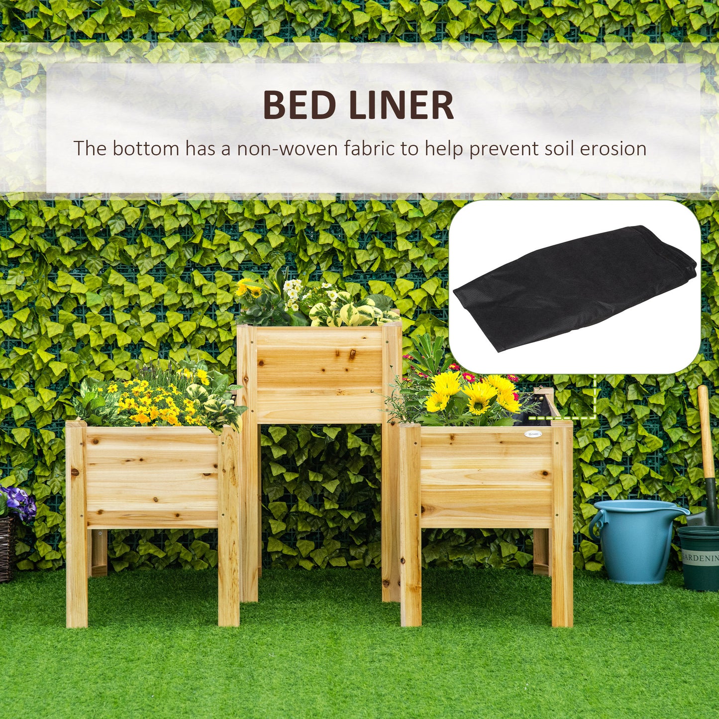 Outsunny 3-Tier Wooden Raised Garden Bed - Natural Wood