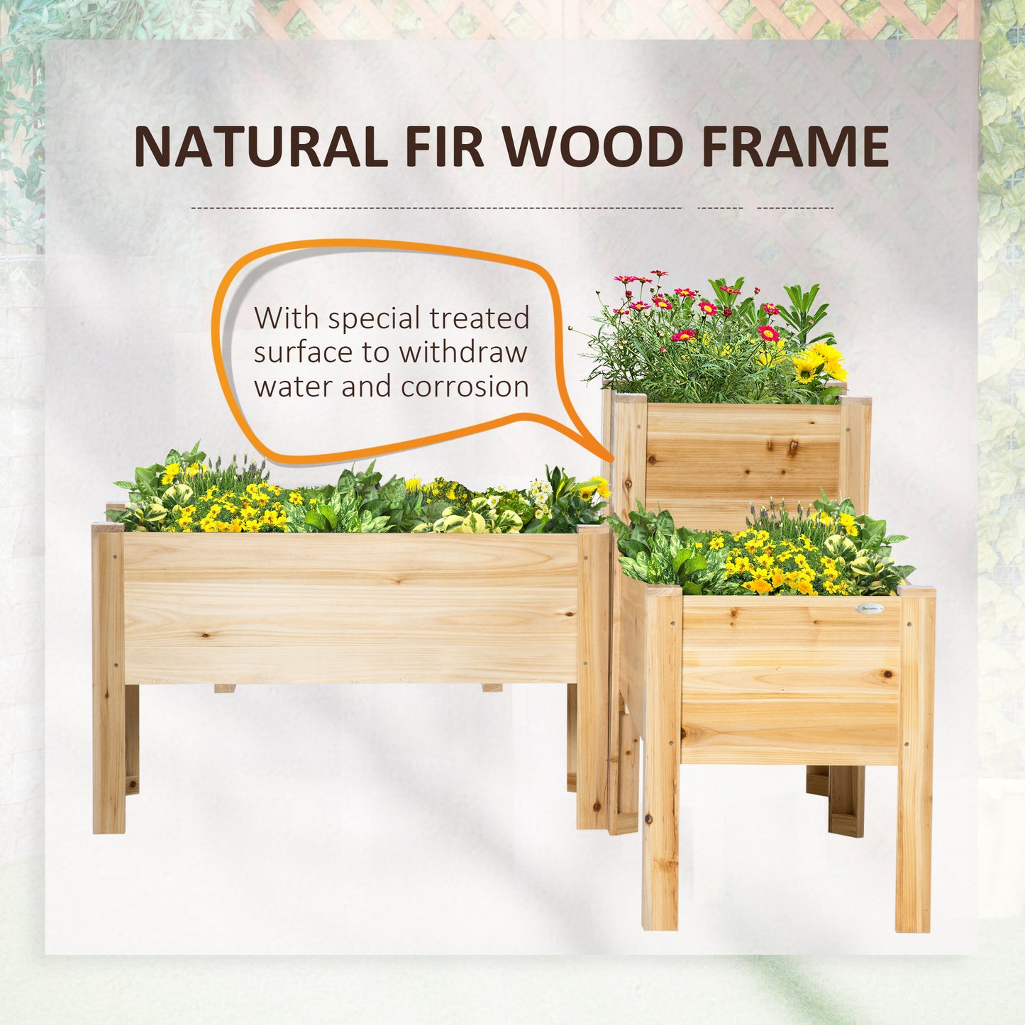 Outsunny 3-Tier Wooden Raised Garden Bed - Natural Wood