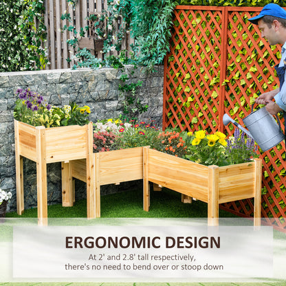 Outsunny 3-Tier Wooden Raised Garden Bed - Natural Wood