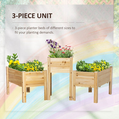 Outsunny 3-Tier Wooden Raised Garden Bed - Natural Wood