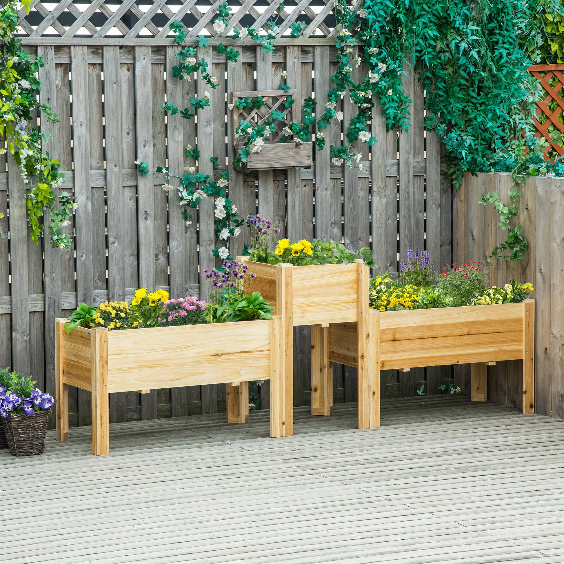 Outsunny 3-Tier Wooden Raised Garden Bed - Natural Wood