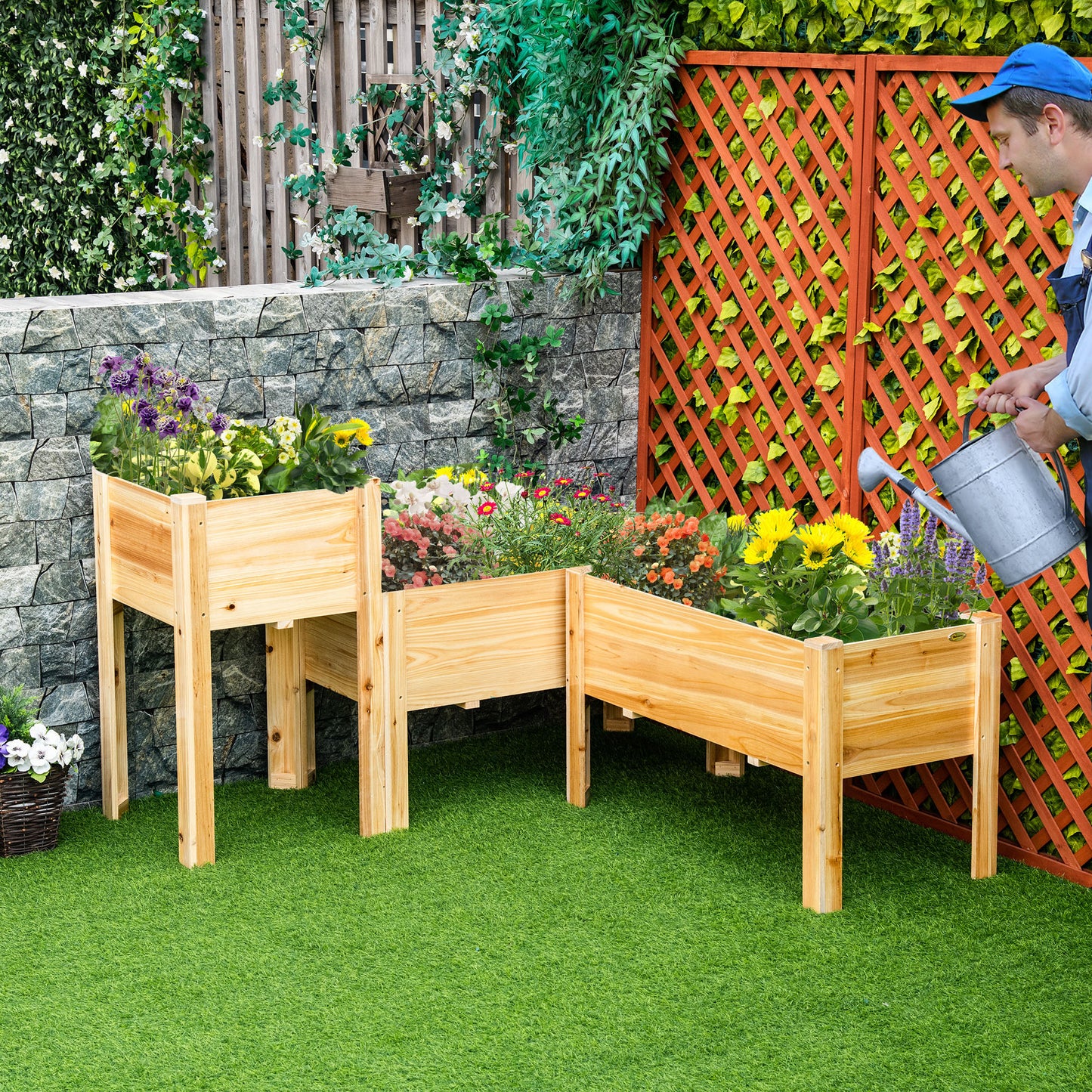 Outsunny 3-Tier Wooden Raised Garden Bed - Natural Wood