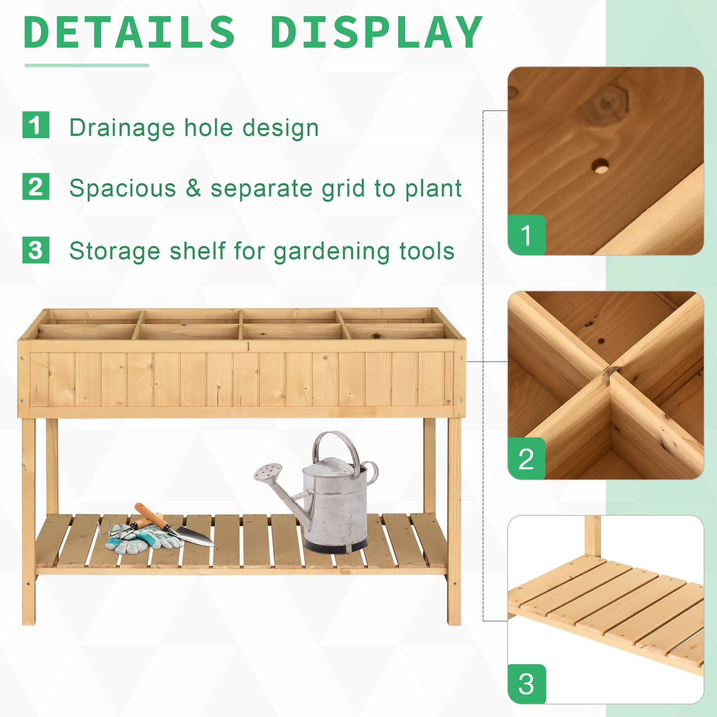 Outsunny 43" Raised Garden Bed with 8 Pockets - Natural Wood