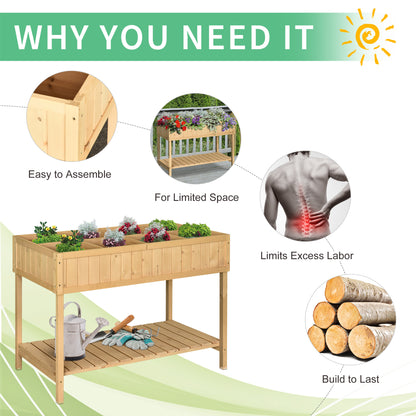 Outsunny 43" Raised Garden Bed with 8 Pockets - Natural Wood