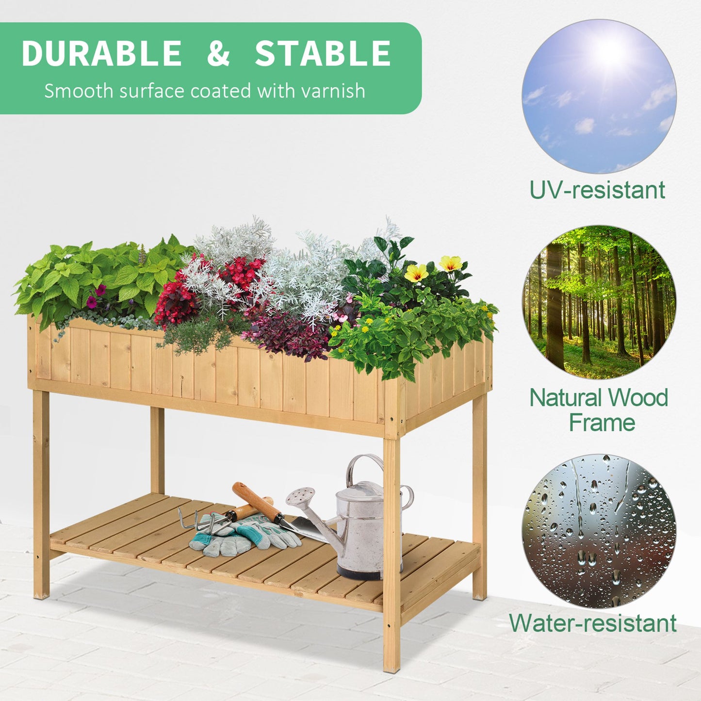 Outsunny 43" Raised Garden Bed with 8 Pockets - Natural Wood