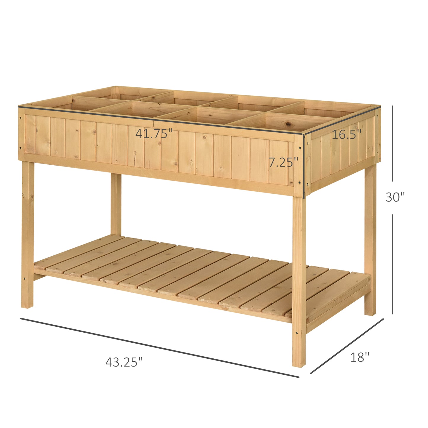 Outsunny 43" Raised Garden Bed with 8 Pockets - Natural Wood