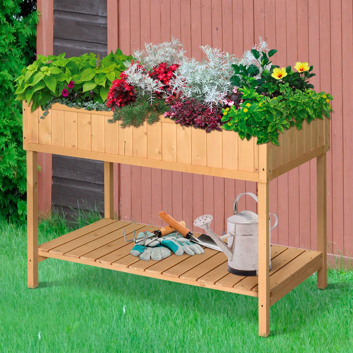 Outsunny 43" Raised Garden Bed with 8 Pockets - Natural Wood