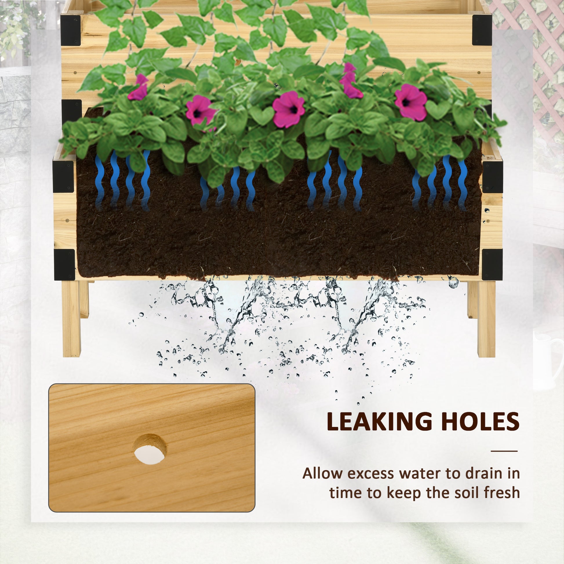 Outsunny Raised Garden Bed with Trellis - 2 Tier Wooden Planter Box
