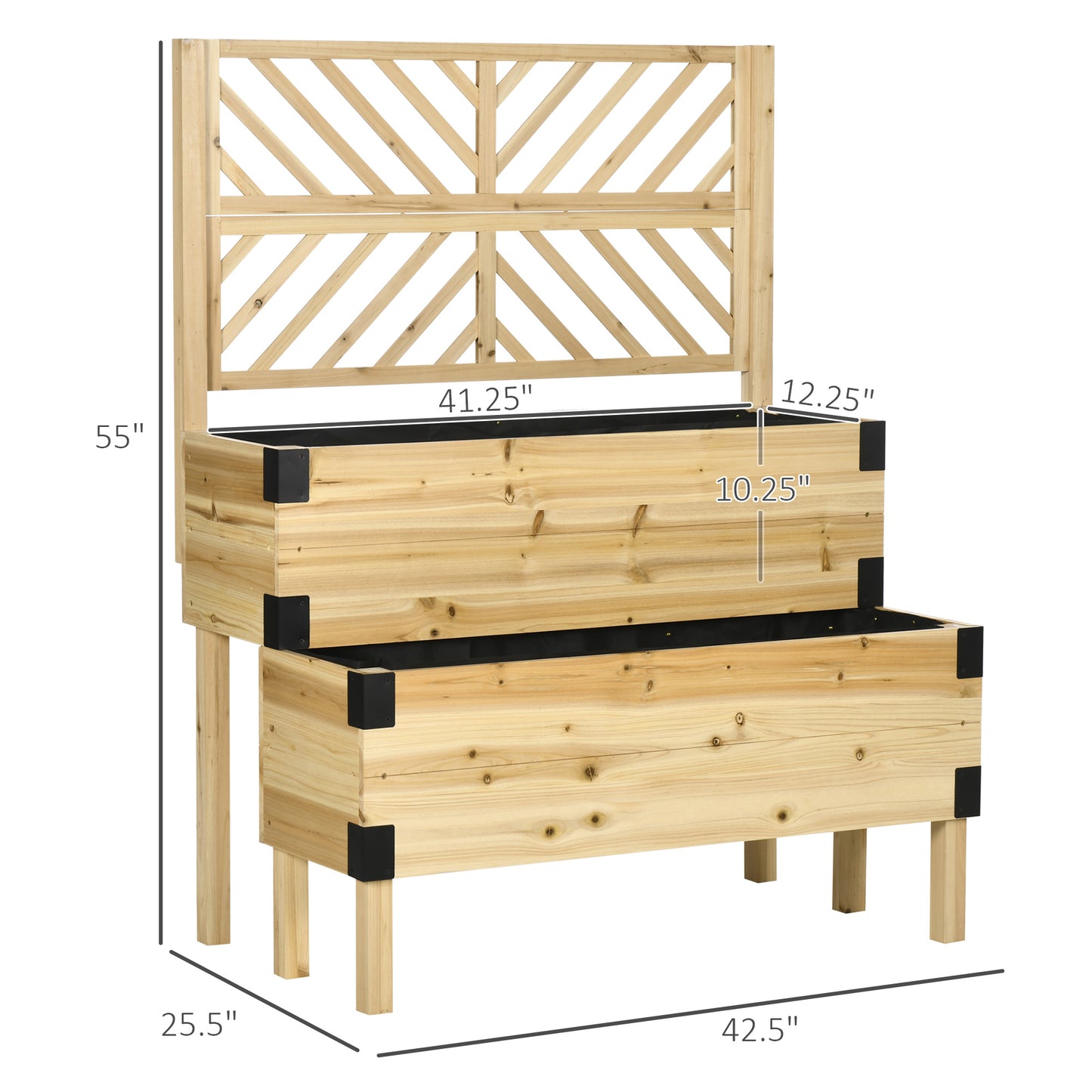 Outsunny Raised Garden Bed with Trellis - 2 Tier Wooden Planter Box