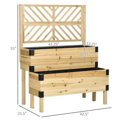 Outsunny Raised Garden Bed with Trellis - 2 Tier Wooden Planter Box