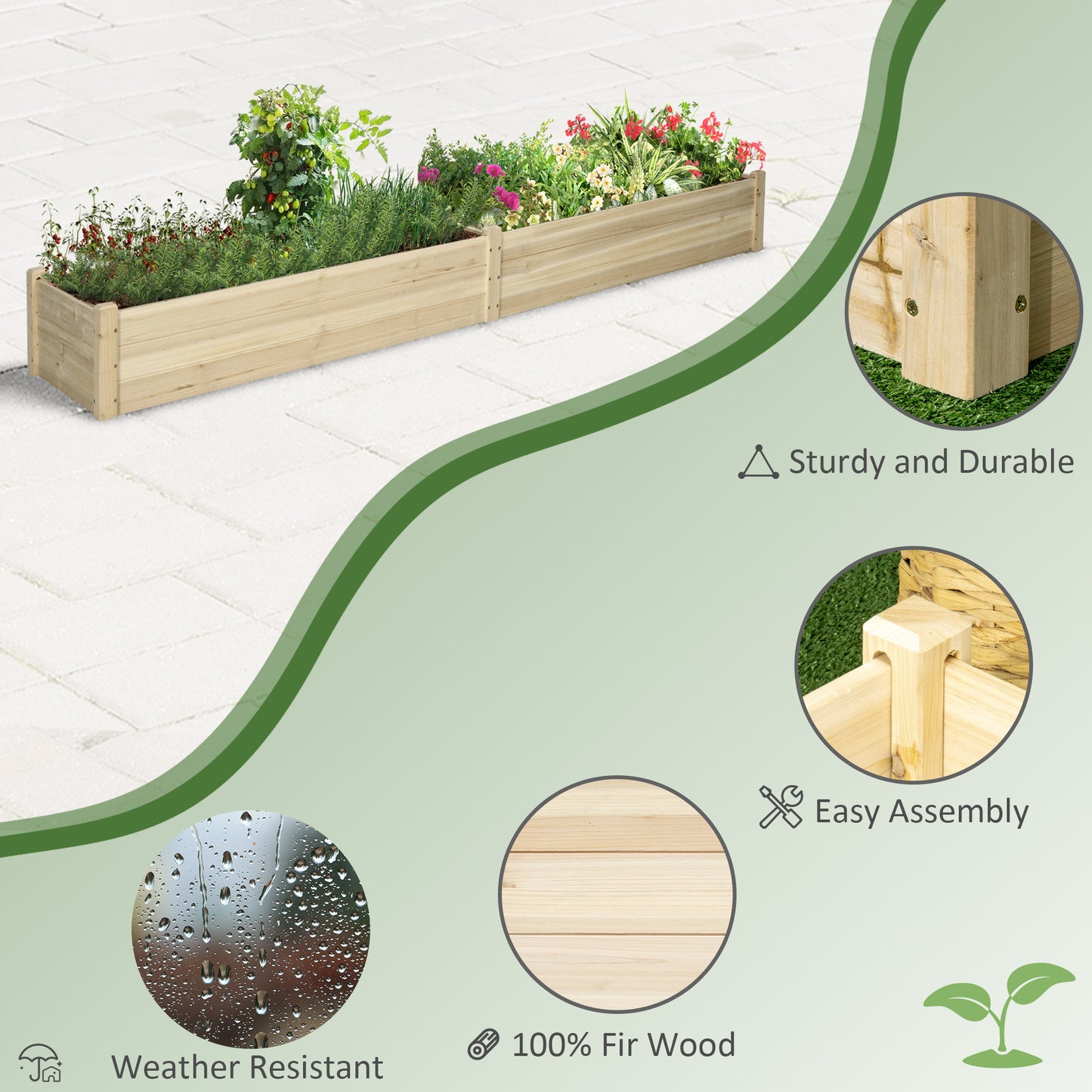 Wooden Raised Garden Bed 96" - 2 Planter Boxes Outdoor