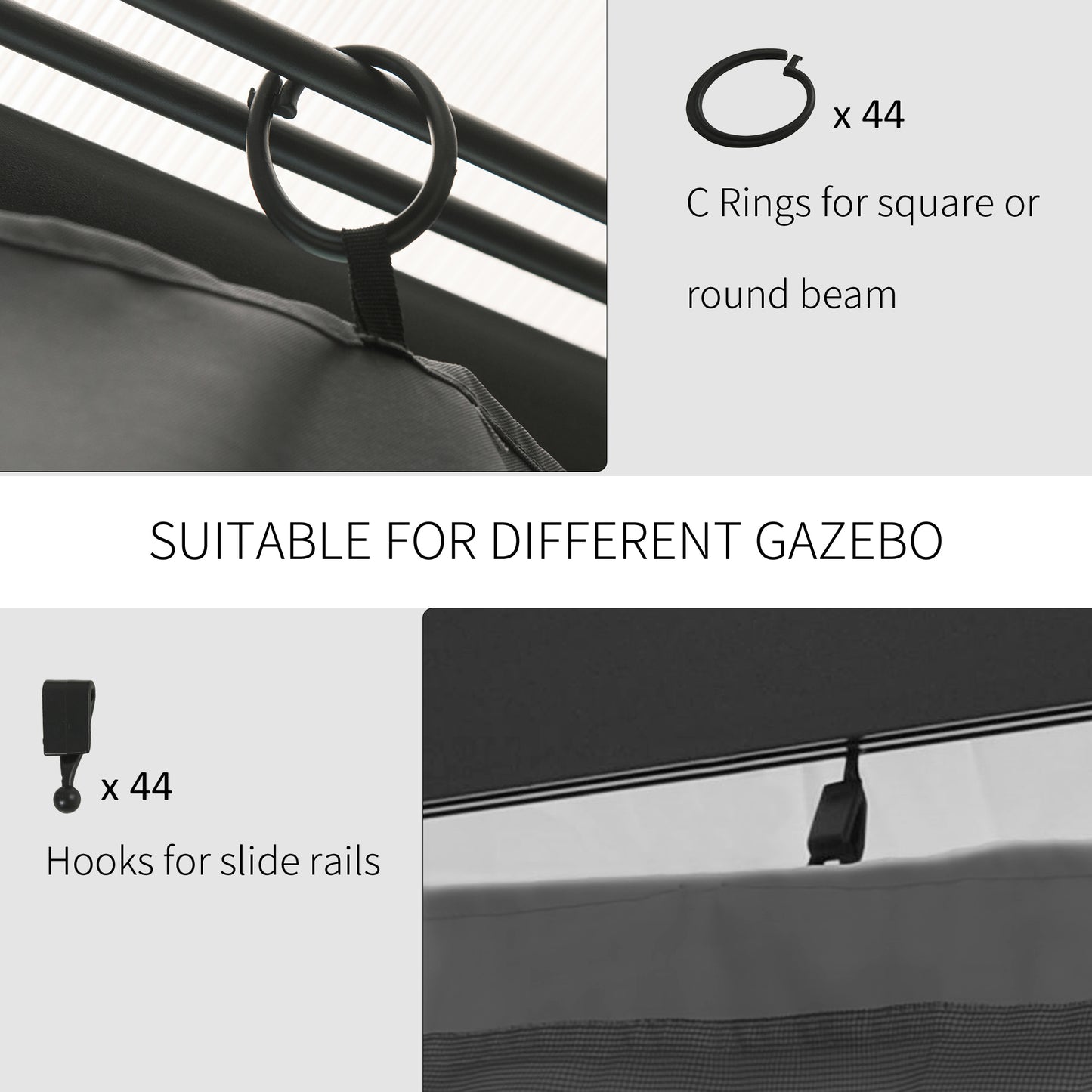 Dark Gray Outdoor Gazebo Curtain Replacement Panels for Garden Shade