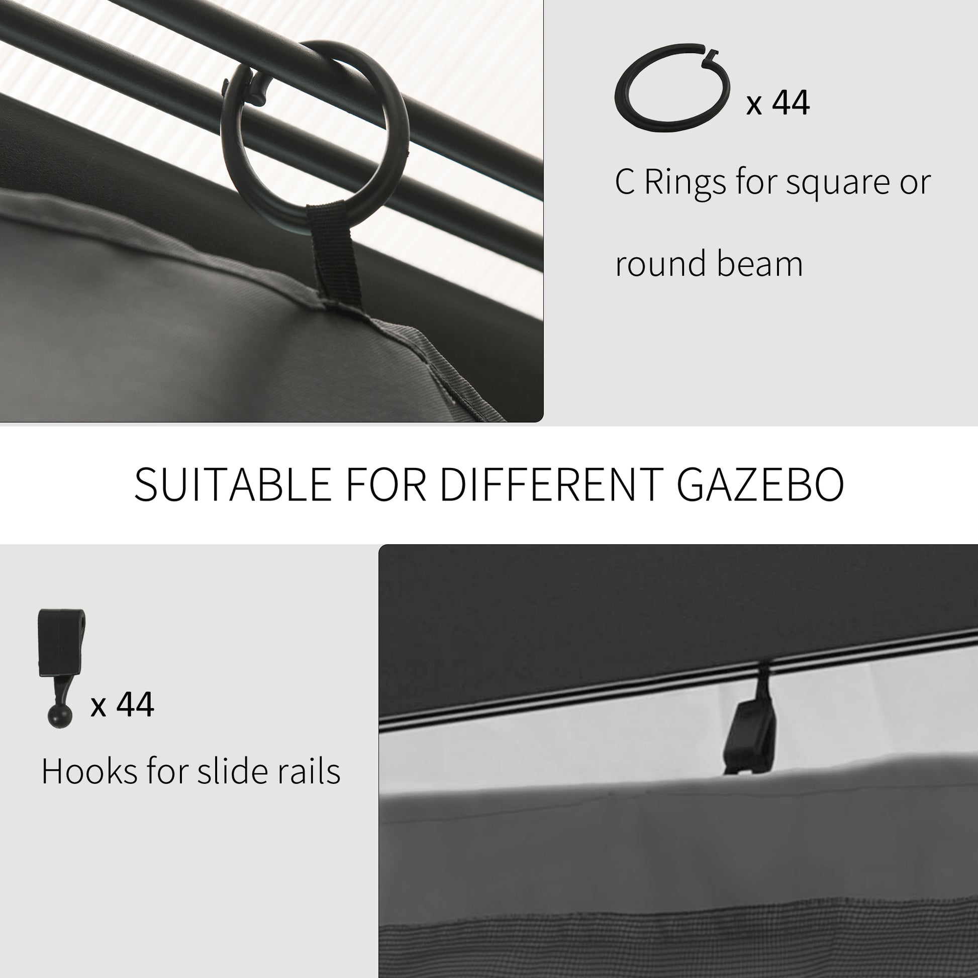 Dark Gray Outdoor Gazebo Curtain Replacement Panels for Garden Shade