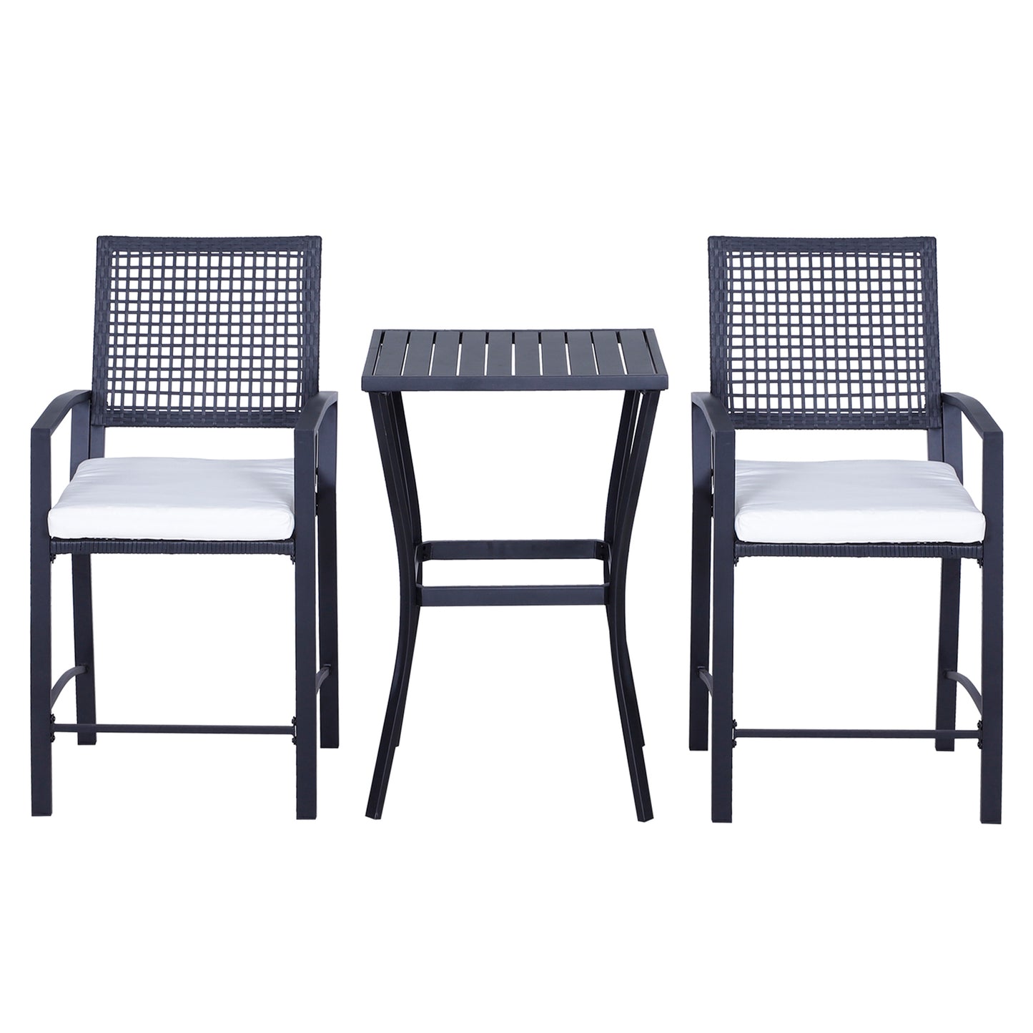 Outsunny 3-Piece Patio Bar Set - Black Steel & Wicker