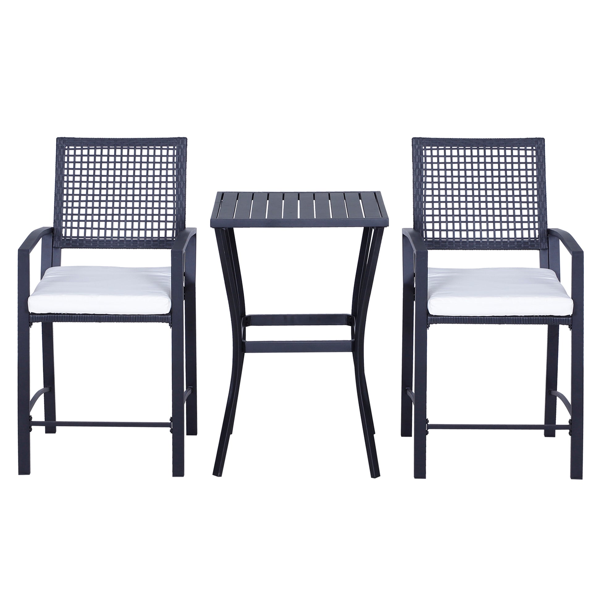 Outsunny 3-Piece Patio Bar Set - Black Steel & Wicker