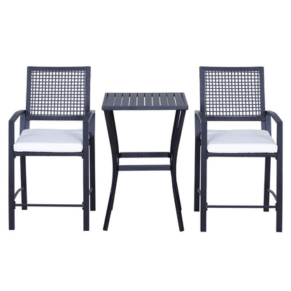 Outsunny 3-Piece Patio Bar Set - Black Steel & Wicker