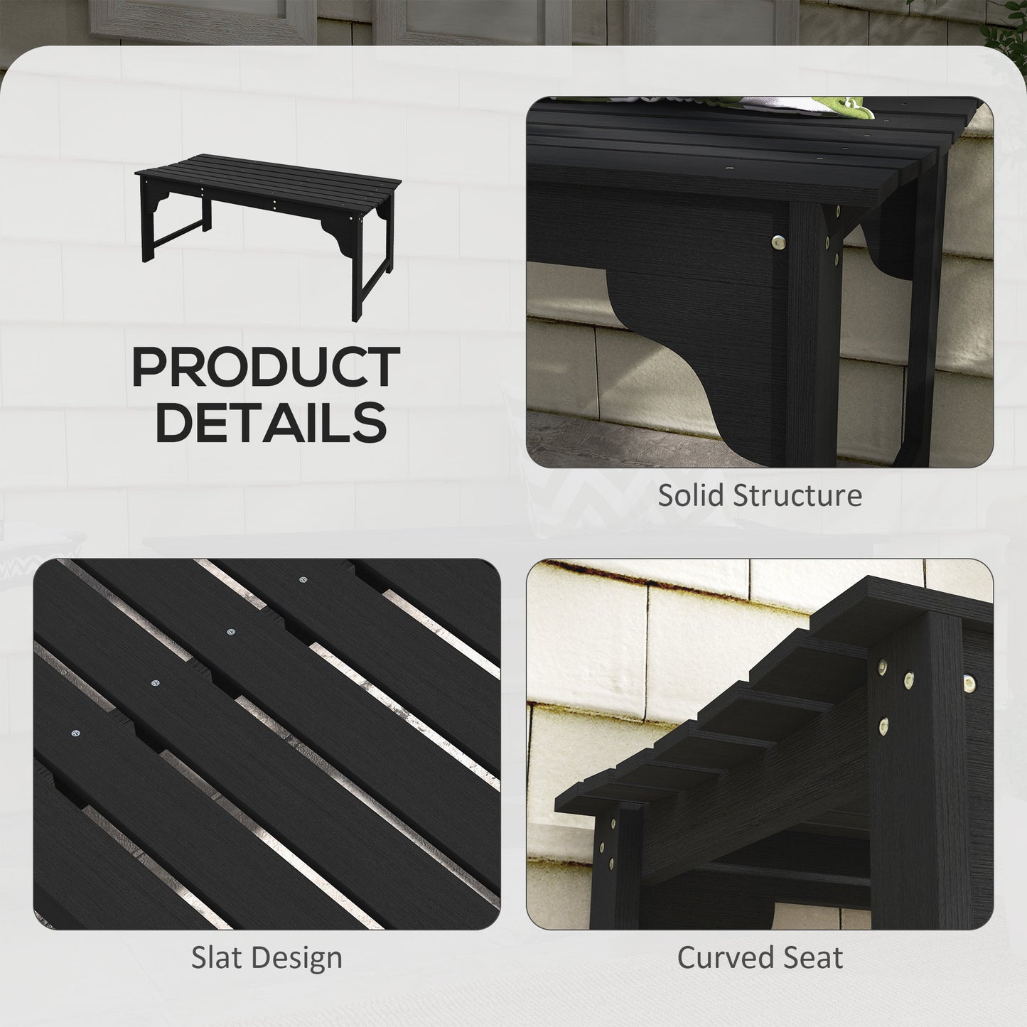 Outsunny Wooden Garden Bench - Black, 45.3" L x 19.8" W