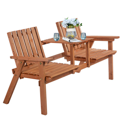 Outsunny Orange Wood Patio Bench with Table - 59.8"L