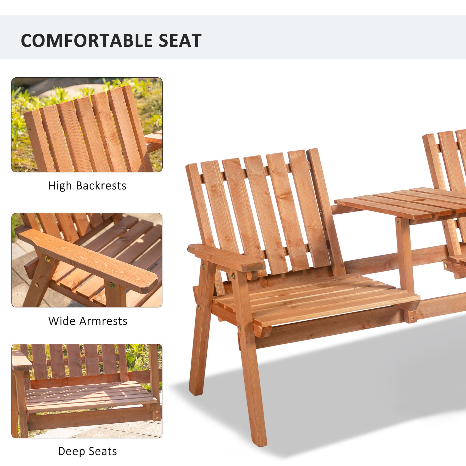 Outsunny Orange Wood Patio Bench with Table - 59.8"L