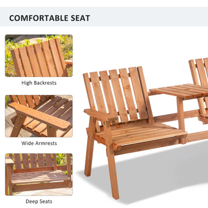 Outsunny Orange Wood Patio Bench with Table - 59.8"L