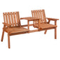 Outsunny Patio Bench, Garden Bench with Middle Table and Umbrella Hole, Wooden Outdoor Bench for Patio, Porch, Poolside, Balcony, Orange