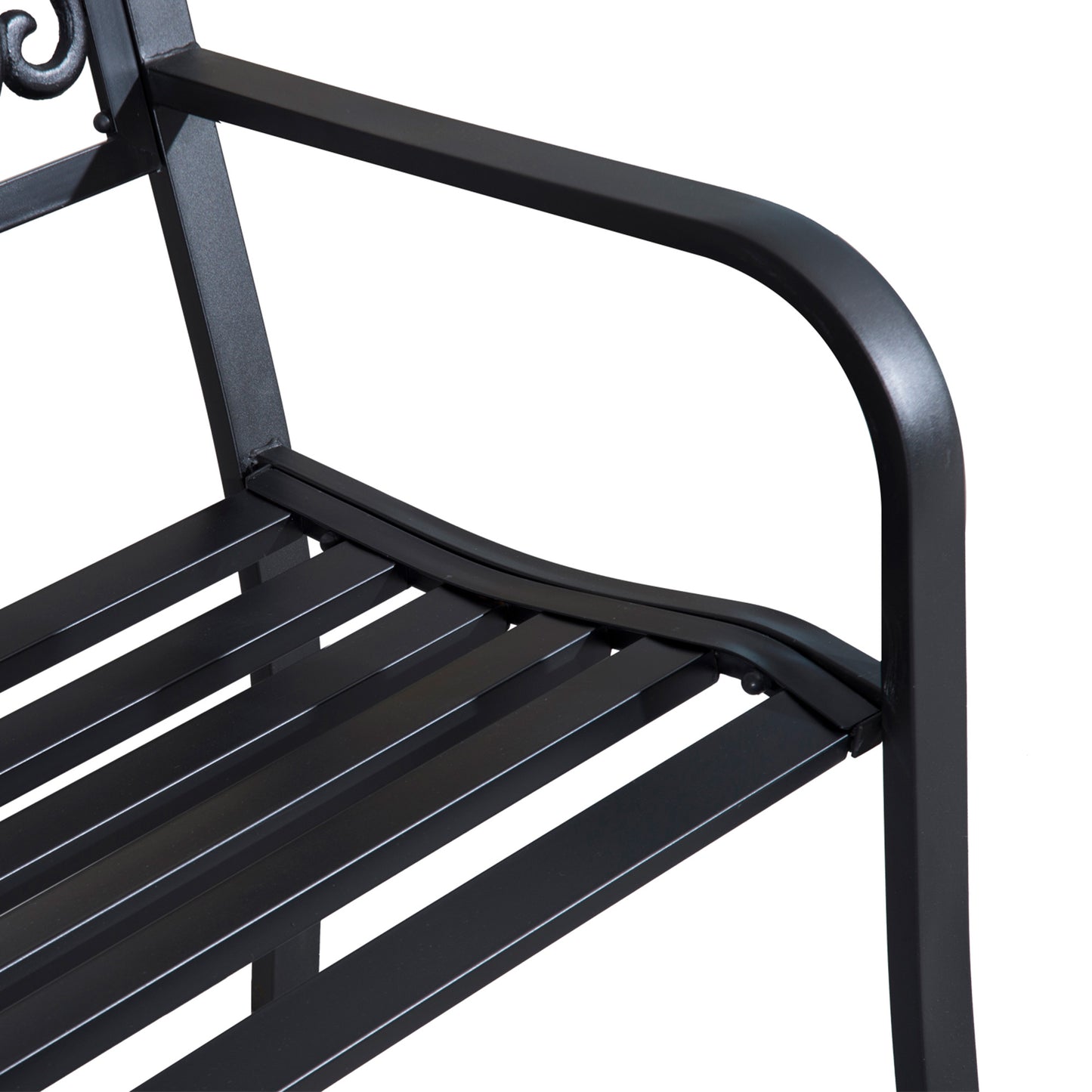 Black Iron Outdoor Bench - Floral Garden Bench