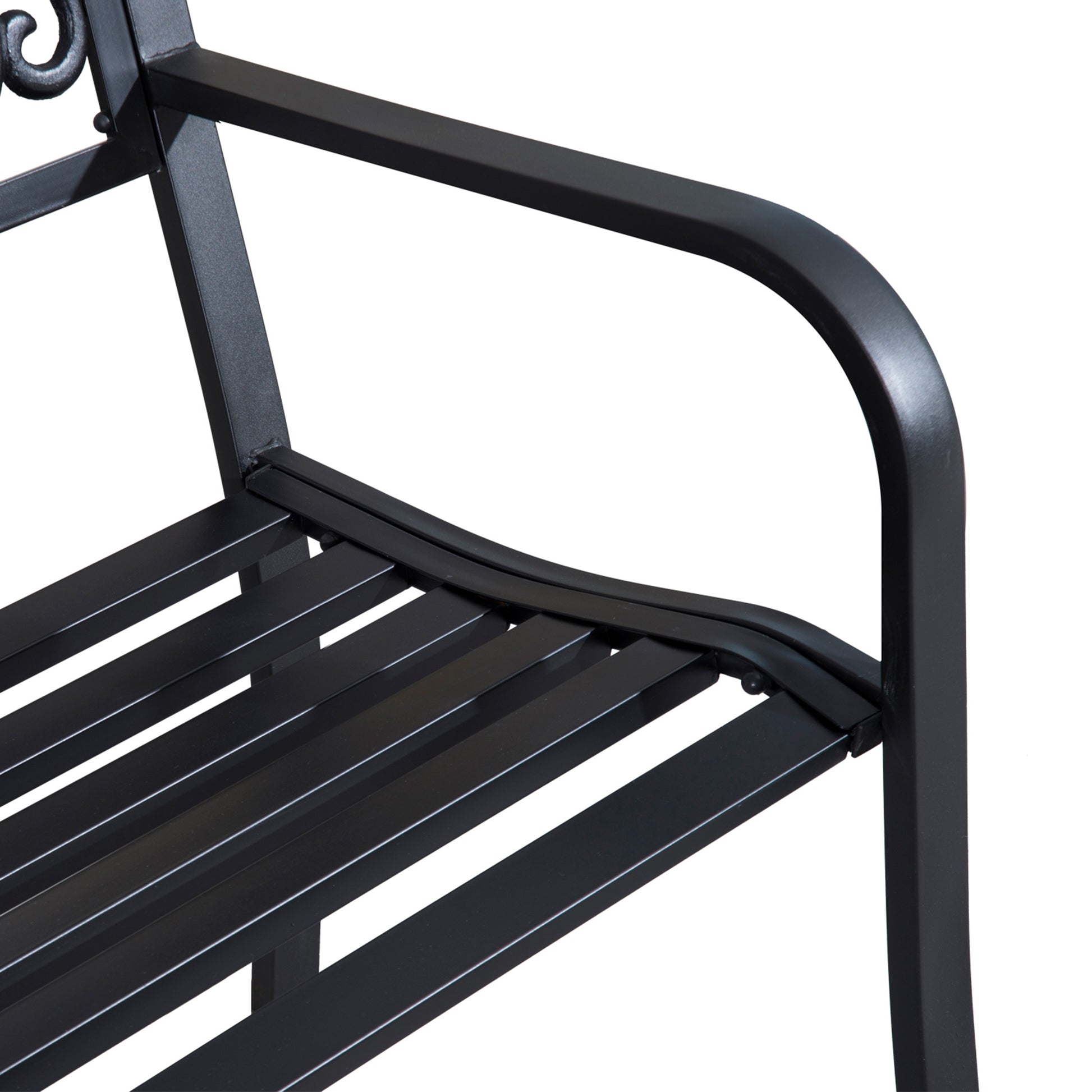 Black Iron Outdoor Bench - Floral Garden Bench