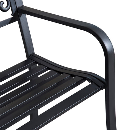 Black Iron Outdoor Bench - Floral Garden Bench