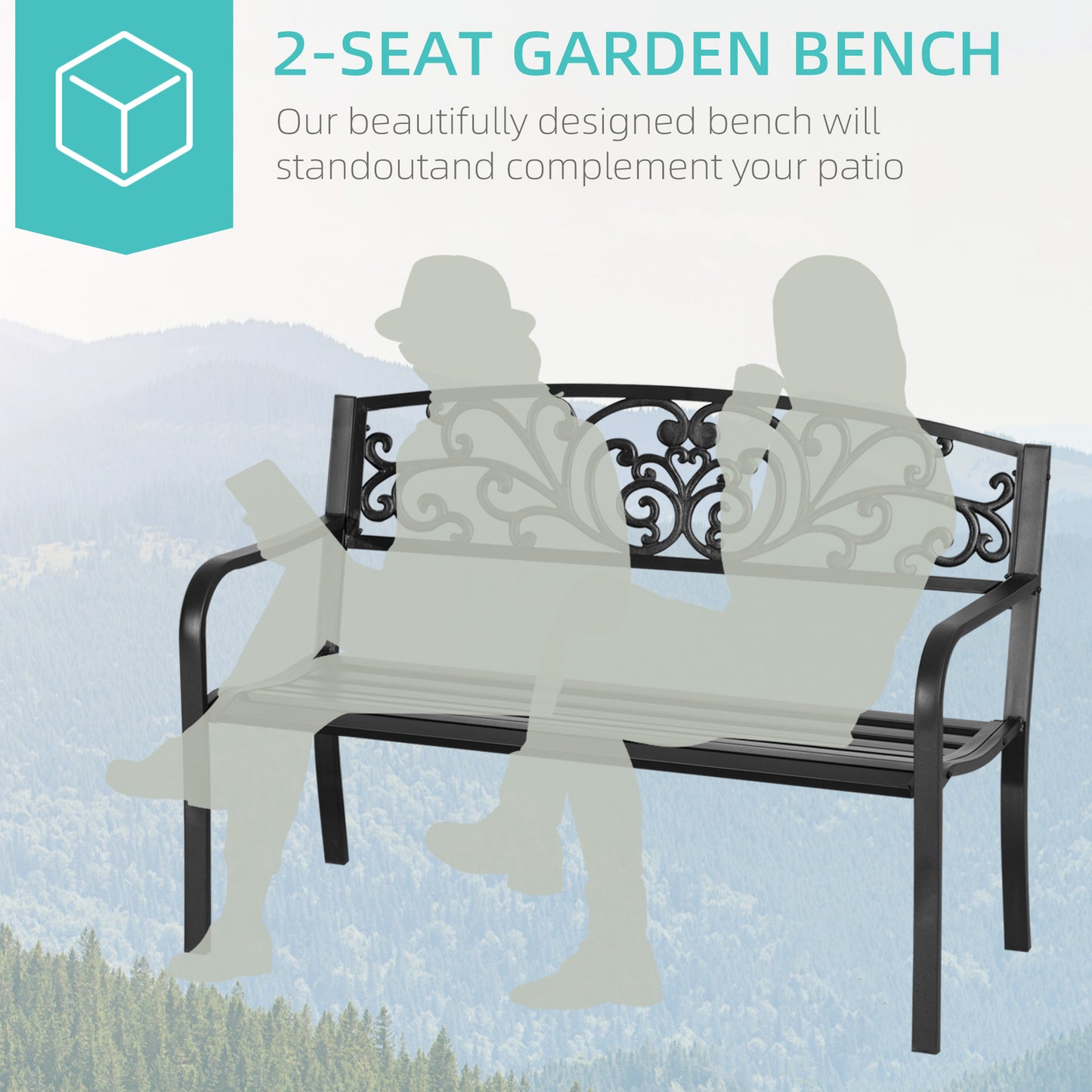 Black Iron Outdoor Bench - Floral Garden Bench