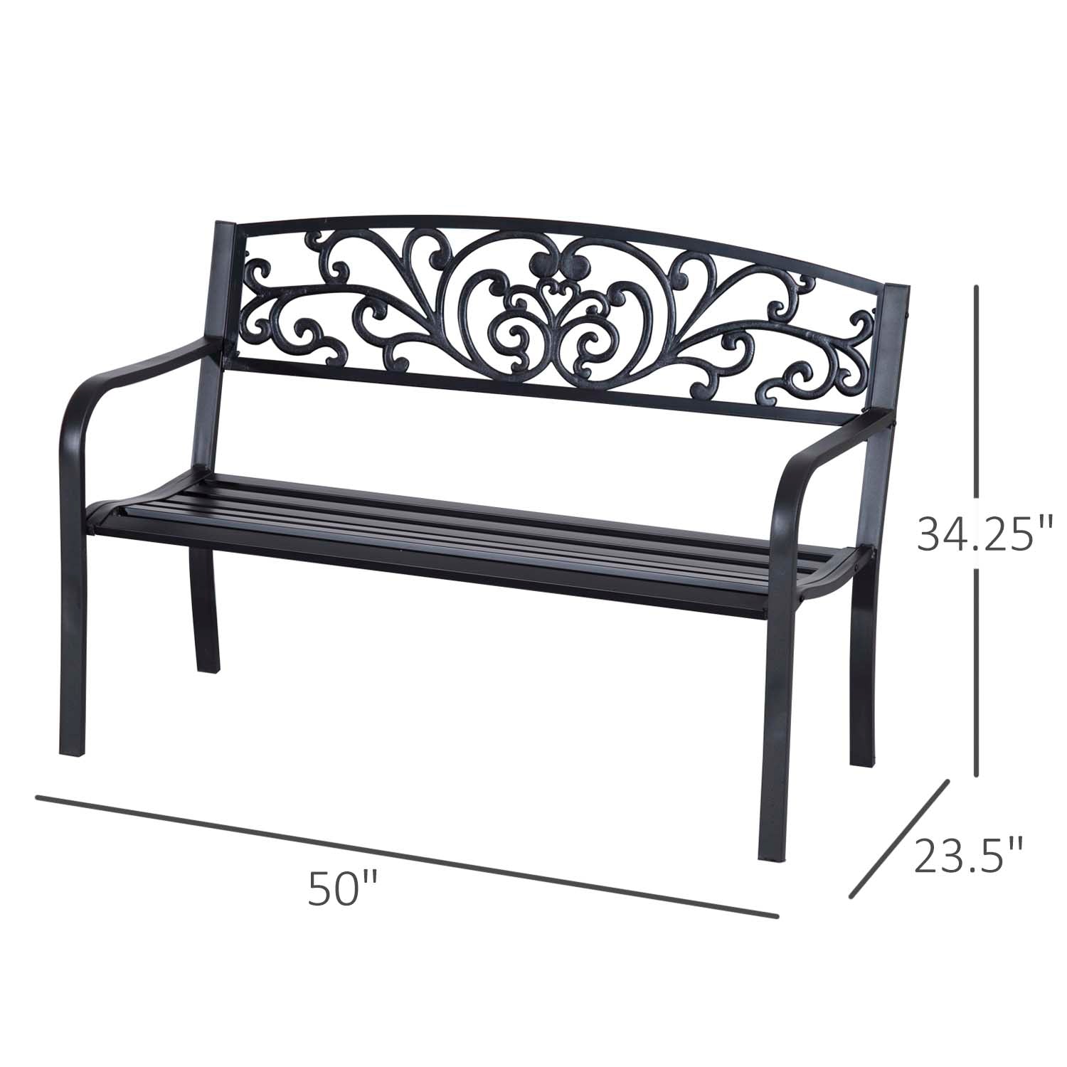 Black Iron Outdoor Bench - Floral Garden Bench