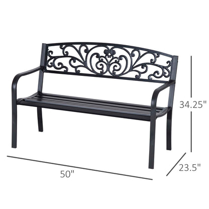 Black Iron Outdoor Bench - Floral Garden Bench
