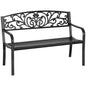Outsunny 50" Outdoor Bench, Metal Garden Bench with Floral Pattern Backrest, Porch Bench with Slatted Seat for Park, Yard, Lawn, Black