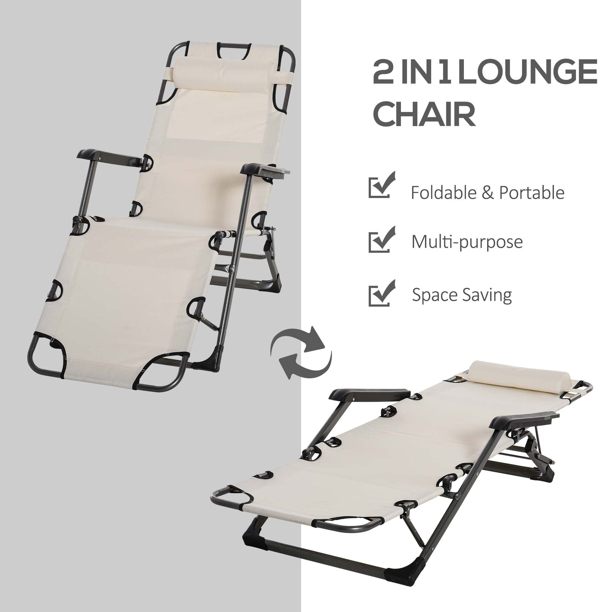 Cream White Folding Chaise Lounge Chair - Outdoor Patio Seating