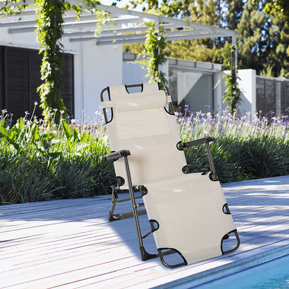 Cream White Folding Chaise Lounge Chair - Outdoor Patio Seating