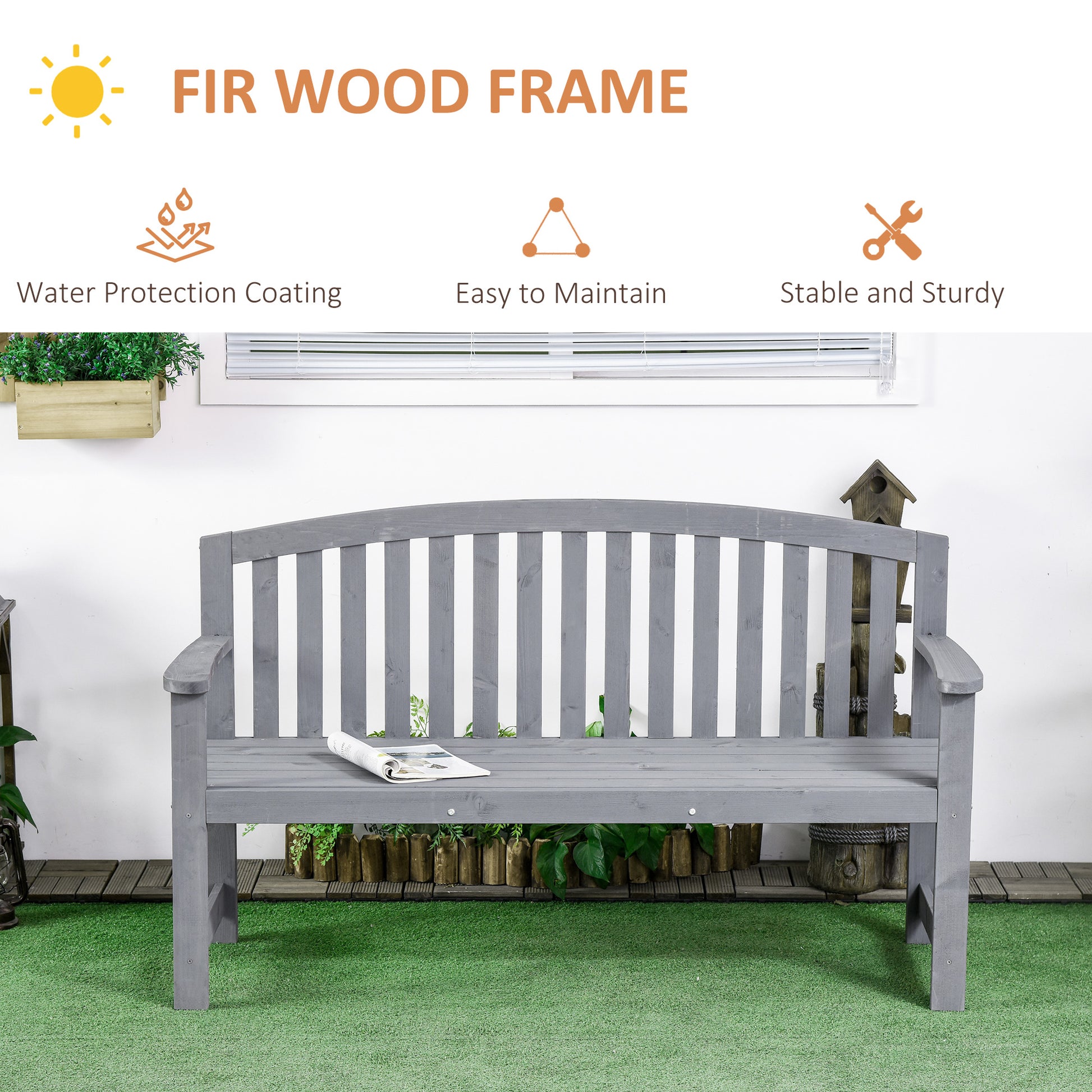 Gray Wood 2-Seater Patio Bench - Porch & Garden Design